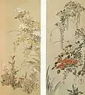 Fukae Roshū. Deux de six rouleaux verticaux sur le thème des saisons. Avant 1758