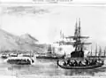 Les funérailles militaires du contre-amiral américain Henry H. Bell à Hiogo (Japon) le 14 janvier 1868.