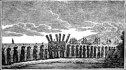 Gravure des funérailles de Keōpūolani, reine baptisée par William Ellis sur son lit de mort.