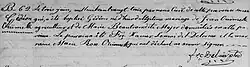Acte de baptême de Gédéon Ouïmette. 3 juin 1823. Paroisse Sainte-Rose-de-Lima de la ville de Laval.
