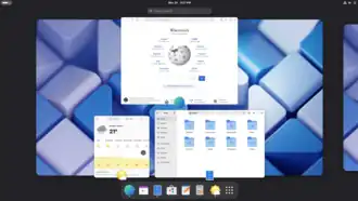 Capture d'écran de l'environnement graphique de bureau GNOME, avec diverses applications ouvertes.