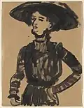 Frau mit schwarzem Hut, 1908, encre de Chine et aquarelle sur papier (44,9&nbsp;×&nbsp;34&nbsp;cm), musée Solomon R. Guggenheim, New York.