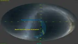 Carte du ciel incluant la localisation d'un des évènements observés par Virgo.