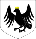 D’argent à un corbeau aux ailes déployées de sable couronné d’or.