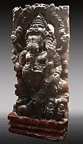 Ganesh et sa Shakti. Fragment de char de procession (ratha). Bois. XVIIIe – XIXe&nbsp;siècles. Tamil Nadu
