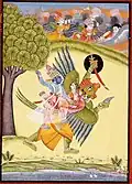Vishnou et Lakshmi sur l'Oiseau-roi, Garuda (miniature indienne).
