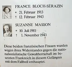 Plaque commémorative à l'arrière de la maison d'arrêt Holstenglacis à Hambourg