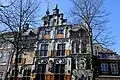 Façade de la maison communale de Delft de style gothique tardif (XVIe&nbsp;siècle, Hollande-Méridionale, Pays-Bas).
