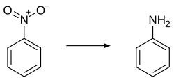 Schéma général de la réduction d'un nitroarène en aniline.