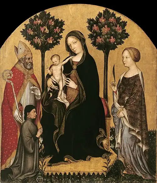 La Vierge et l'Enfant entre saint Nicolas, sainte Catherine d'Alexandrie et un donateur, Gentile da Fabriano.