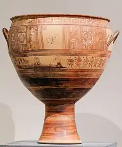 Cratère de style géométrique, début VIIIe&nbsp;siècle&nbsp;av. J.-C. Metropolitan Museum of Art.