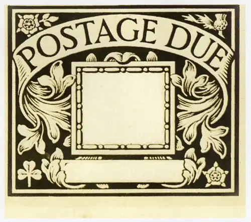 Composition pour les contours du premier timbre-taxe britannique, vers 1912-13.