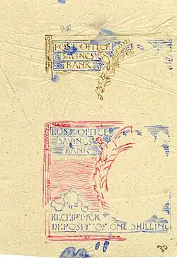 Essais pour les contours du tampon dateur de la British P.O. Savings Bank, 1911.