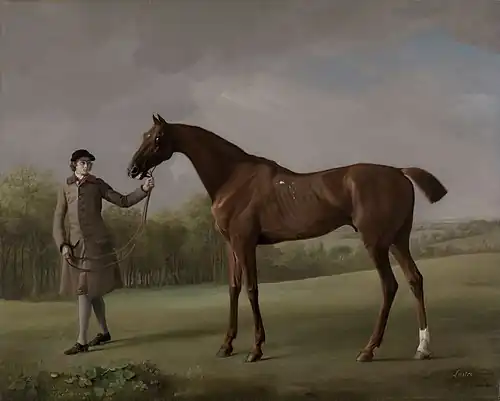 Lustre, tenu par un palefrenier, George Stubbs, vers 1762.