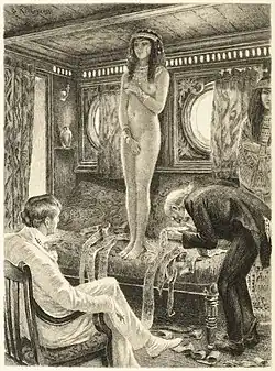 Evandale et Rumphius devant la momie de Tahoser. Composition de Georges-Antoine Rochegrosse gravée à l'eau-forte par Decisy, 1920.