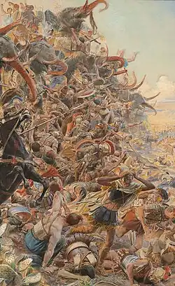 La bataille du Macar, aquarelle de Rochegrosse, vers 1900.