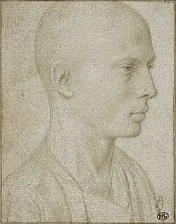 Étude d'un buste de jeune garçon à tête rasée,Gérard Davidmine d'argent, XVe siècle.