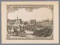 Gravure du château et deu village de Renesse vers 1656.