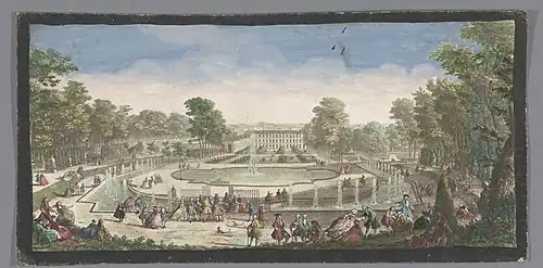 Le château de Saint-Cloud depuis le bassin des 24 jets, début du XVIIIe&nbsp;siècle.