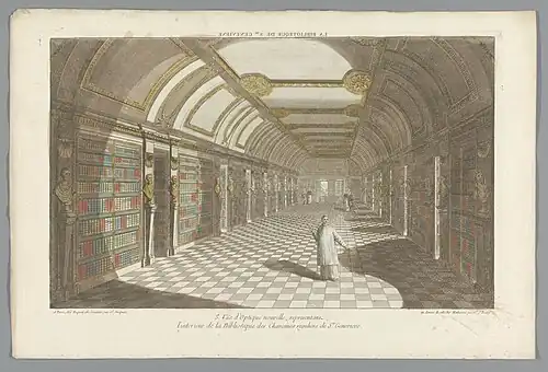 Vue de la bibliothèque de l'abbaye Sainte-Geneviève à Paris (1735 - 1805, Rijksmuseum Amsterdam).