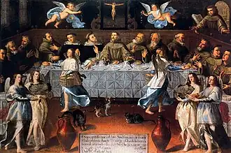 Saint Francisco et Saint Domingue dans le réfectoire par Felipe Gil de Mena&nbsp;(es) (Deuxième moitié du XVIIe&nbsp;siècle)