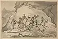 C. G. Sotta : Wölfe überfallen eine Reitergruppe (Des loups attaquent un groupe de cavaliers) (avant 1878).