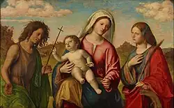 Conversation sacrée, Vierge à l'Enfant avec sainte Catherine et saint Jean Baptiste, Cima da Conegliano  (v. 1515).