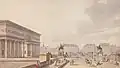 Projet d'aménagement du Pont Neuf avec arc de triomphe et statue de Louis XVI à l'entrée occidentale de la Place Dauphine (1787).