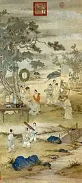 Empereur Qianlong inspectant les peintures.