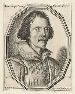 Gravure représentant un homme, portant barbichette et moustache, vêtu d'un rabat.