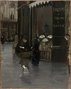La Parfumerie Violet, à l'angle du boulevard des Capucines et de la rue Scribe, vers 1880,musée Carnavalet, Paris.