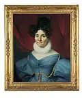 Portait d’une dame en robe de soie grise ornée