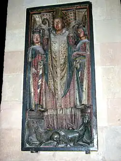 Herdenkingssteen waarop aartsbisschop Siegfried III van Mainz Hendrik Raspe en Willem II kroont