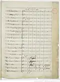 1re page de l'Ouverture (nomenclature des instruments) sur la partition manuscrite, 1828