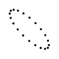 Animation d'un anneau de particule subissant l'effet d'une onde gravitationnelle polarisée. Démarrant en cercle, il est déformé pour devenir un ovale en diagonale, redevenir un cercle, puis devenir un ovale sur l'autre diagonale, avant de reboucler.