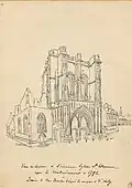 L'ancienne église Saint-Étienne de Lille après le bombardement de 1792.