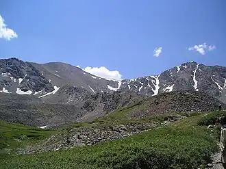 Vue du pic Grays (à gauche) et du pic Torreys (à droite).
