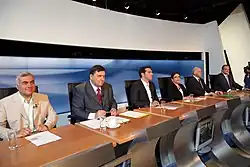 Chefs des différents partis politiques grecs en amont d'un débat télévisé pour les élections législatives d'octobre.