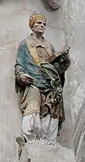 Saint Grégoire le grand en calcaire polychrome.