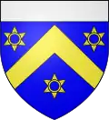 Armes des Nèzement (Vendômois) : d'azur au chevron d'or accompagné de trois molettes de même, posées 2 et 1, celle de la pointe surmontée d'un croissant aussi d'or, au chef d'argent.[réf.&nbsp;nécessaire]