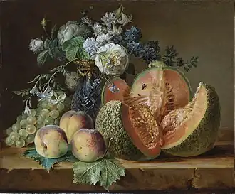 Nature morte avec des pêches, des raisins, un melon et un vase de fleurs1780Metropolitan Museum of Art, New York