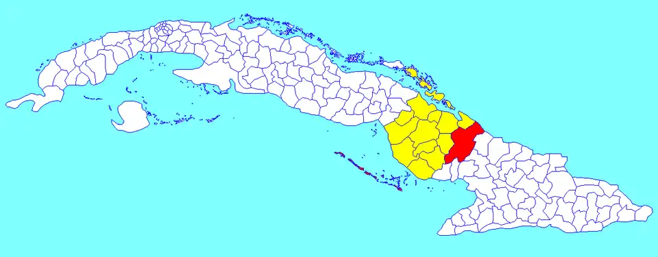 Municipalité de Guáimaro dans la province de Camagüey(mais au nord elle ne monte pas jusqu'à la mer)