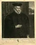 Portrait en manière noire de Walter Mildmay (en), fondateur du Emmanuel College à Cambridge.