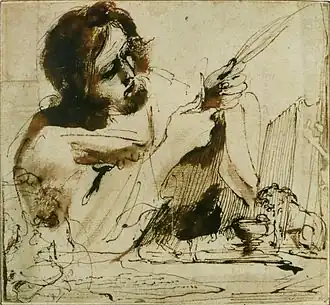 Saint Marc taillant sa plume pour écrire, Le Guerchin, XVIIe siècle.