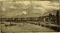 Un bateau à vapeur devant le pont du Mont-Blanc, gravure de 1853