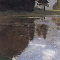 Stiller Weiher im Schloßpark von Kammer (1899).