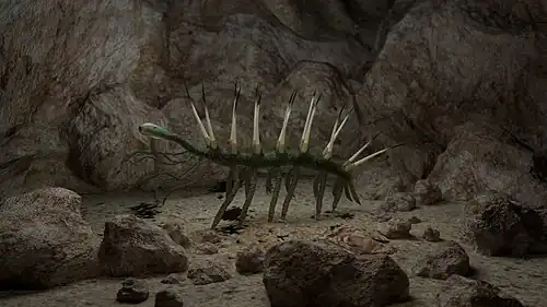 Reconstruction de Hallucigenia sparsa, selon Martin R. Smith & Jean-Bernard Caron (2015)