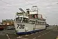 Tramway No 736 illuminé "HMS Blackpool" à Fleetwood