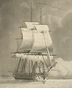 HMS Nymphe au large de Start Point in 1793.