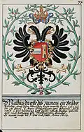 Armoiries impériales de Matthias Ier de Habsbourg (vers 1612-1619) de Hans Ulrich Fisch&nbsp;(de) (1627).